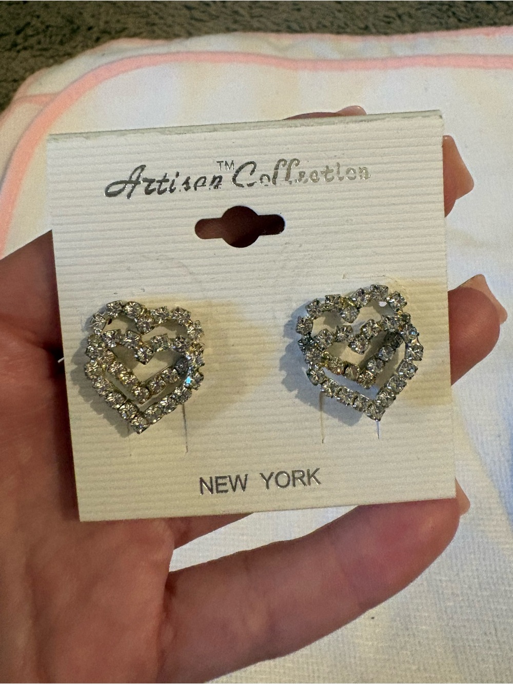 Silver Crystal Heart Stud Earrings